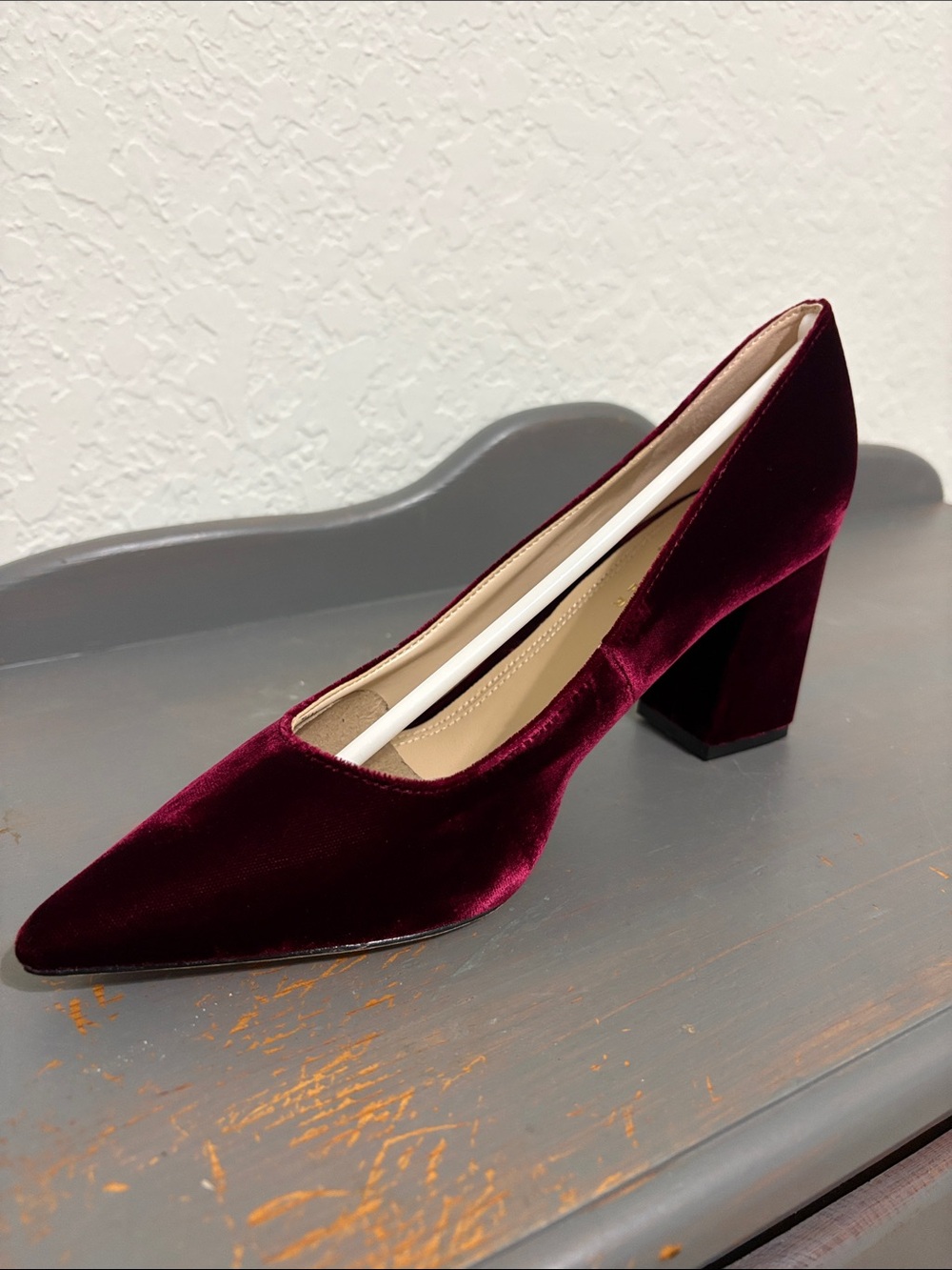 Marc Fisher Burgundy Velvet Block Heel Pump